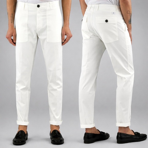 DEPARTMENT 5 FIVE New Men's Prince Fatique Pants White Sllim Fit Trouser SZ 33